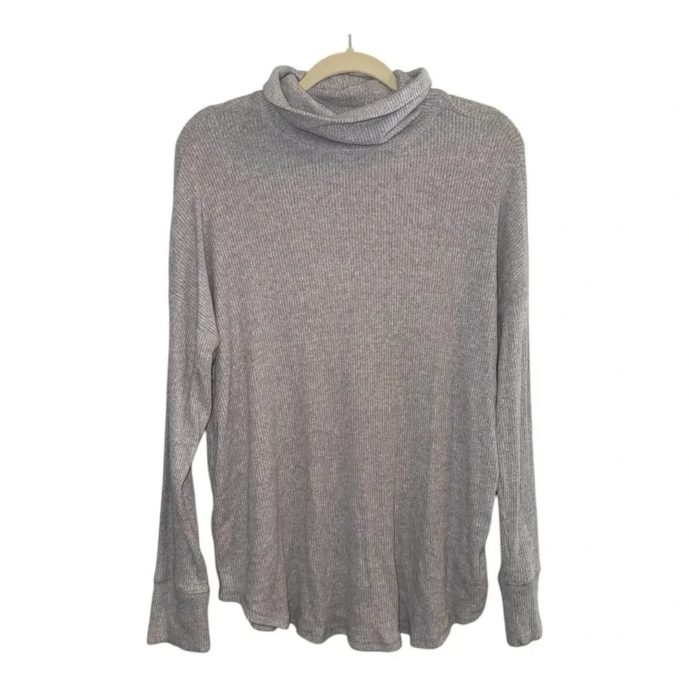 American Eagle Long Sleeve Ribbed Mock Neck Tunic Top Gray Size Large